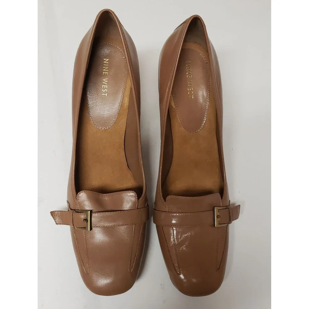 Nine West Penny Loafer Patent Leather Shoes Milk Chocolate Sz 10M PO Excel